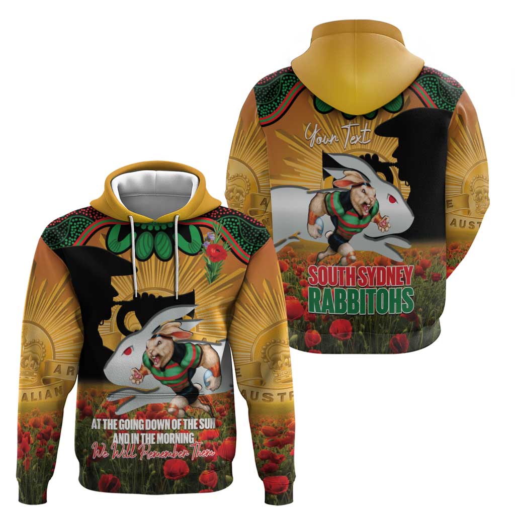 Personalised Rabbitohs Rugby ANZAC Day Zip Hoodie Last Post Poppy We Will Remember Them