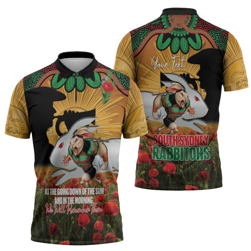 Personalised Rabbitohs Rugby ANZAC Day Zipper Polo Shirt Last Post Poppy We Will Remember Them