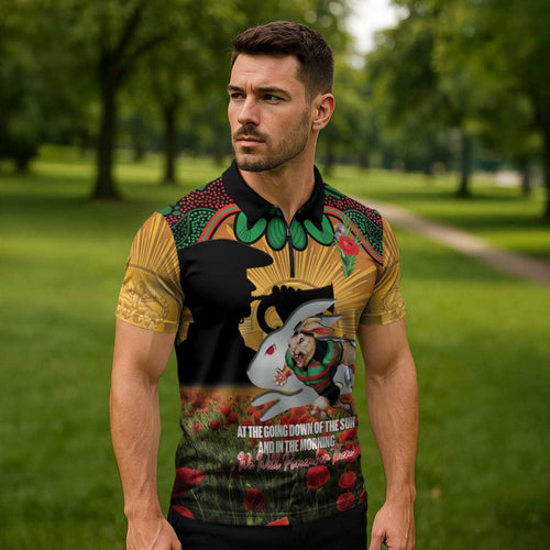 Personalised Rabbitohs Rugby ANZAC Day Zipper Polo Shirt Last Post Poppy We Will Remember Them