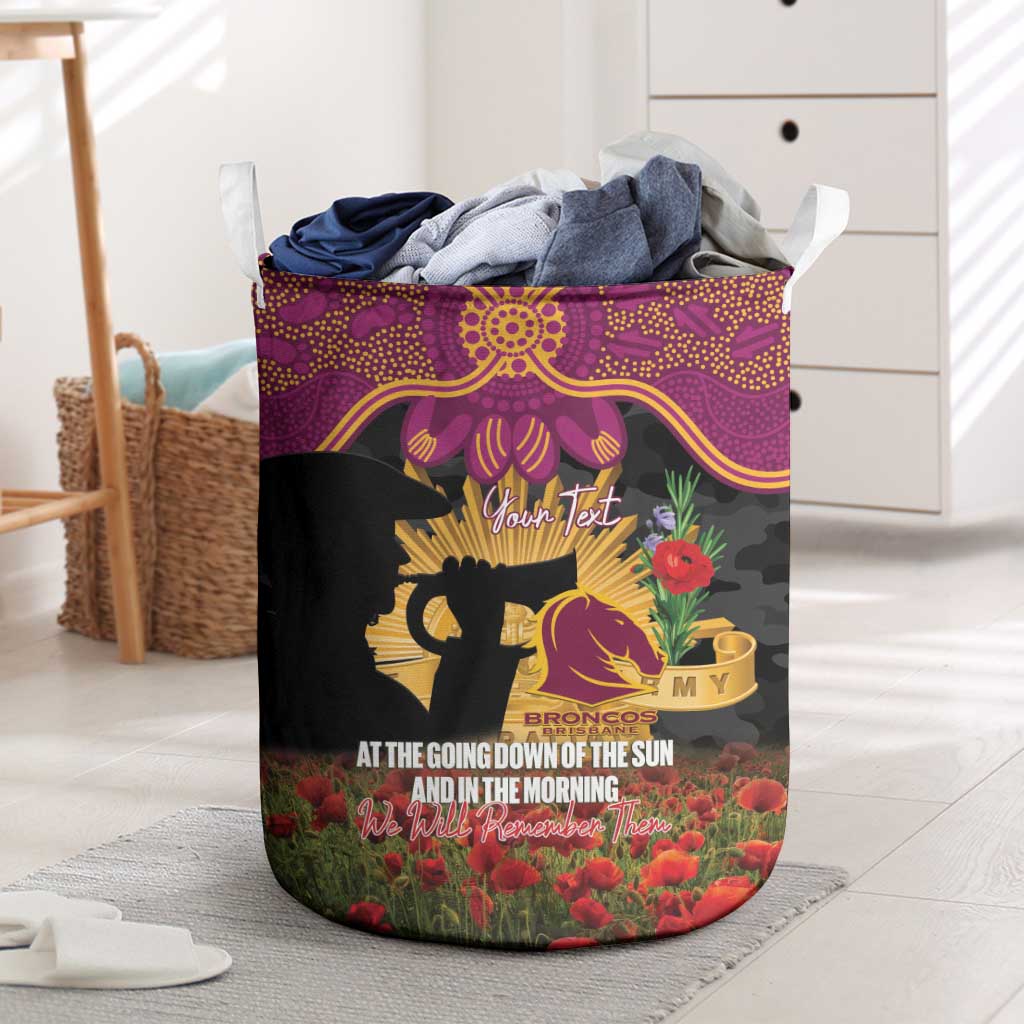 Personalised Brisbane Broncos Rugby ANZAC Day Laundry Basket Last Post Poppy We Will Remember Them