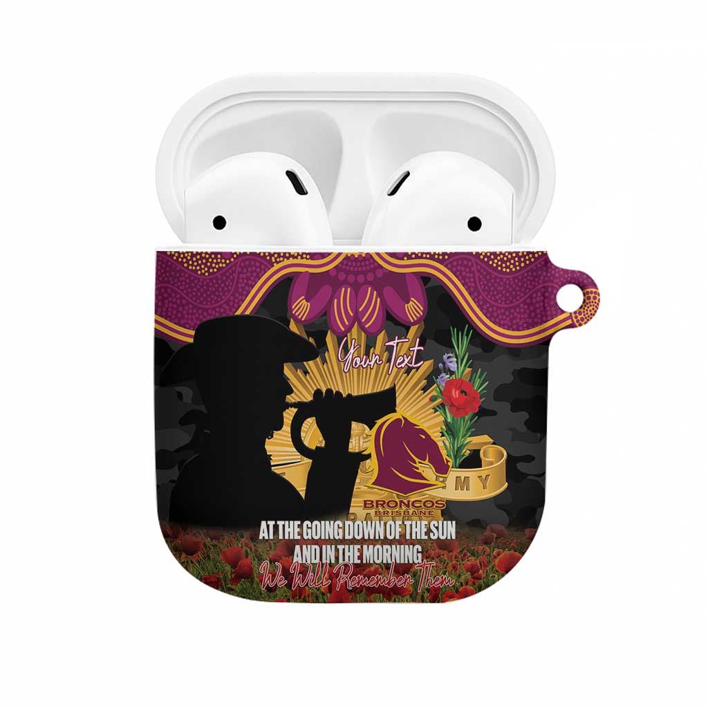 Personalised Brisbane Broncos Rugby ANZAC Day AirPods Case Last Post Poppy We Will Remember Them