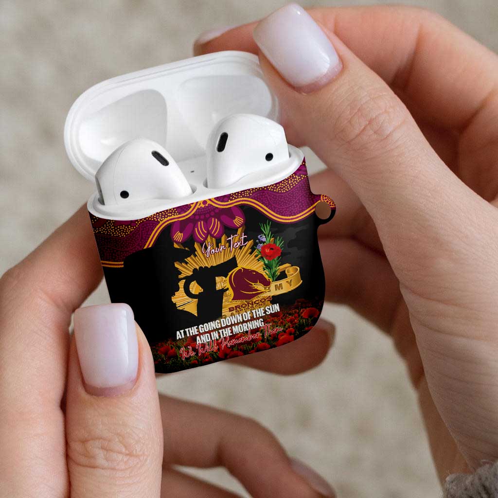 Personalised Brisbane Broncos Rugby ANZAC Day AirPods Case Last Post Poppy We Will Remember Them
