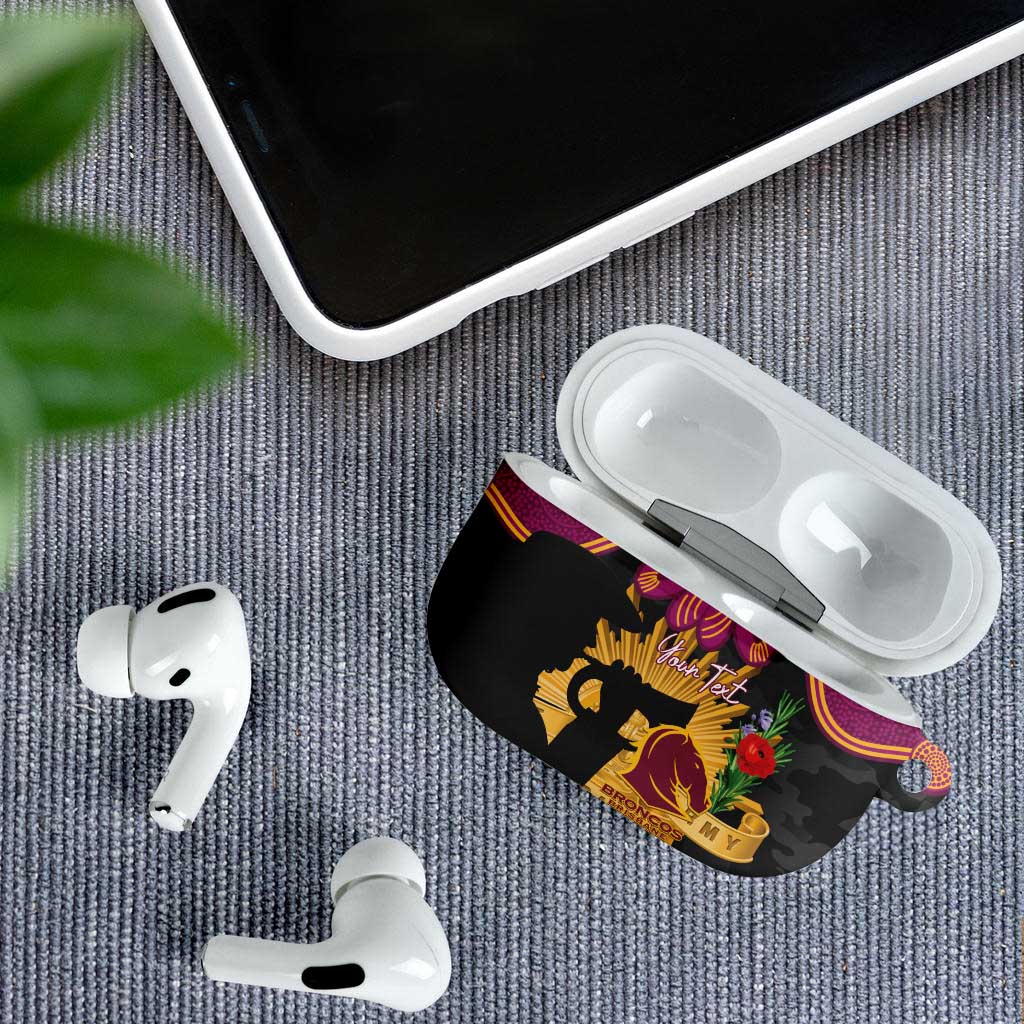 Personalised Brisbane Broncos Rugby ANZAC Day AirPods Case Last Post Poppy We Will Remember Them