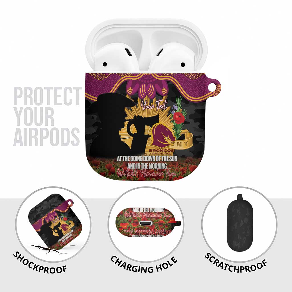 Personalised Brisbane Broncos Rugby ANZAC Day AirPods Case Last Post Poppy We Will Remember Them
