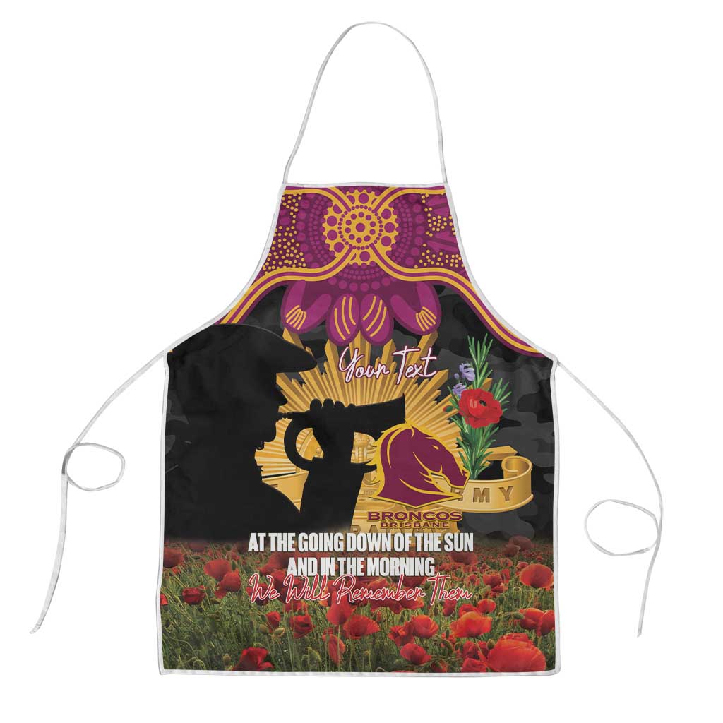 Personalised Brisbane Broncos Rugby ANZAC Day Apron Last Post Poppy We Will Remember Them