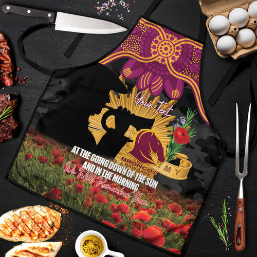Personalised Brisbane Broncos Rugby ANZAC Day Apron Last Post Poppy We Will Remember Them
