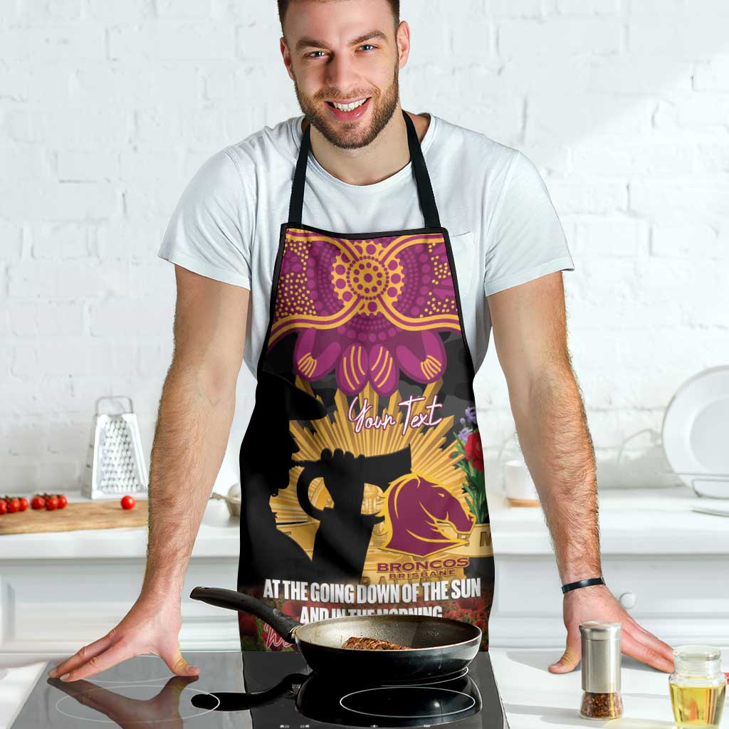 Personalised Brisbane Broncos Rugby ANZAC Day Apron Last Post Poppy We Will Remember Them