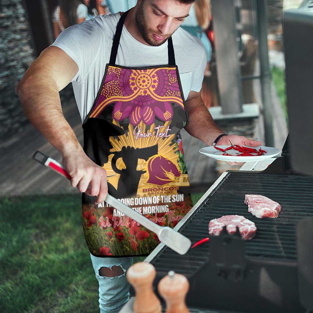 Personalised Brisbane Broncos Rugby ANZAC Day Apron Last Post Poppy We Will Remember Them