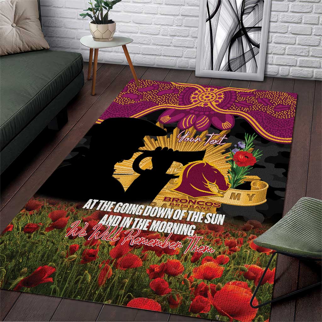 Personalised Brisbane Broncos Rugby ANZAC Day Area Rug Last Post Poppy We Will Remember Them