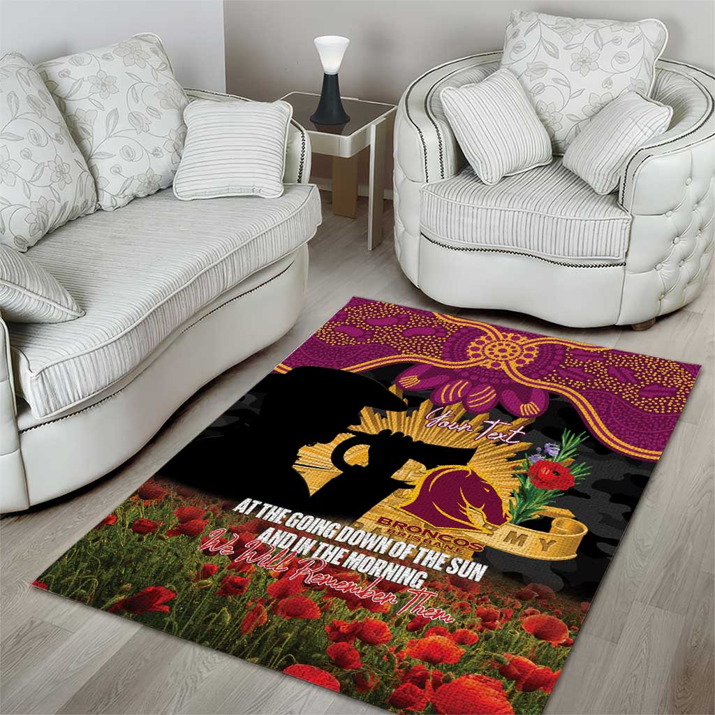 Personalised Brisbane Broncos Rugby ANZAC Day Area Rug Last Post Poppy We Will Remember Them