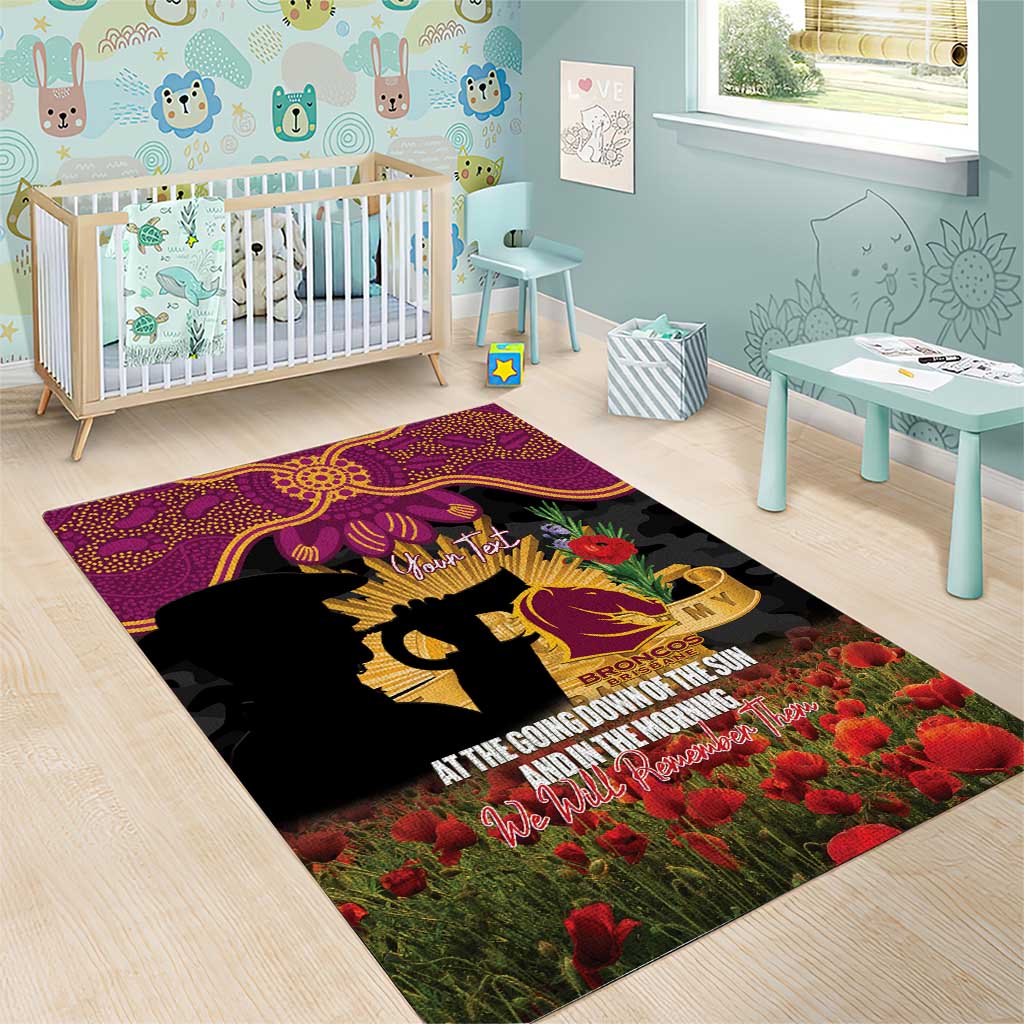 Personalised Brisbane Broncos Rugby ANZAC Day Area Rug Last Post Poppy We Will Remember Them
