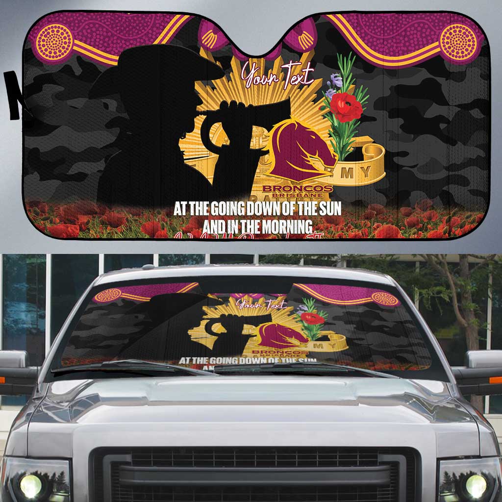 Personalised Brisbane Broncos Rugby ANZAC Day Auto Sun Shade Last Post Poppy We Will Remember Them