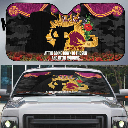 Personalised Brisbane Broncos Rugby ANZAC Day Auto Sun Shade Last Post Poppy We Will Remember Them