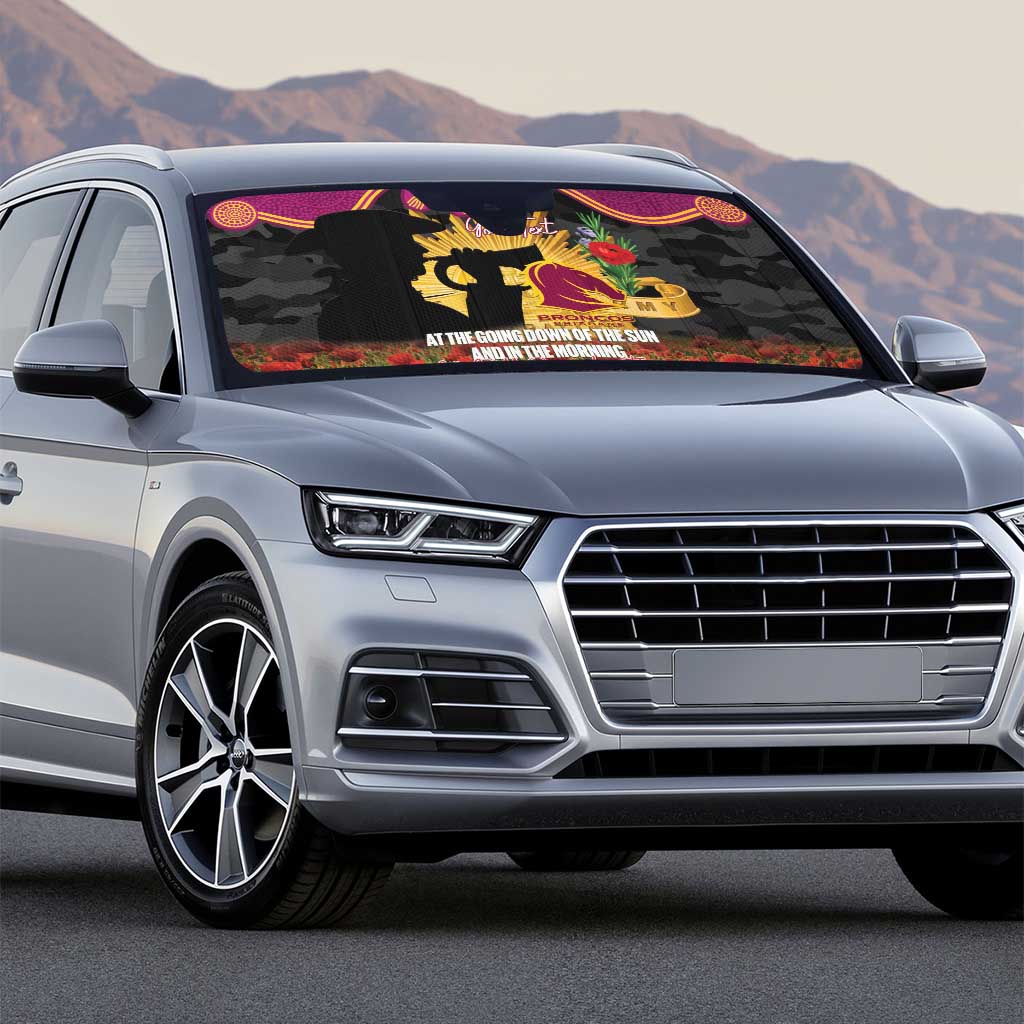 Personalised Brisbane Broncos Rugby ANZAC Day Auto Sun Shade Last Post Poppy We Will Remember Them