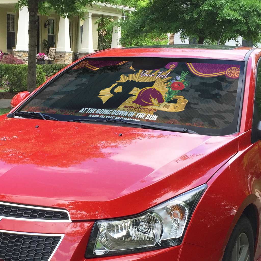 Personalised Brisbane Broncos Rugby ANZAC Day Auto Sun Shade Last Post Poppy We Will Remember Them