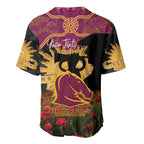 Personalised Brisbane Broncos Rugby ANZAC Day Baseball Jersey Last Post Poppy We Will Remember Them