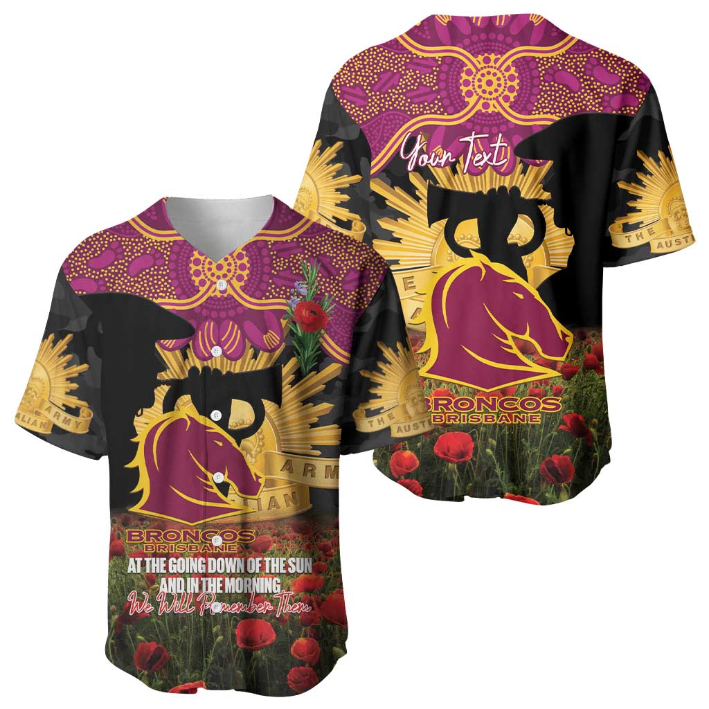 Personalised Brisbane Broncos Rugby ANZAC Day Baseball Jersey Last Post Poppy We Will Remember Them
