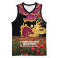 Personalised Brisbane Broncos Rugby ANZAC Day Basketball Jersey Last Post Poppy We Will Remember Them
