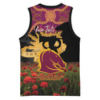 Personalised Brisbane Broncos Rugby ANZAC Day Basketball Jersey Last Post Poppy We Will Remember Them