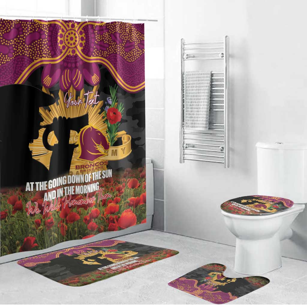 Personalised Brisbane Broncos Rugby ANZAC Day Bathroom Set Last Post Poppy We Will Remember Them
