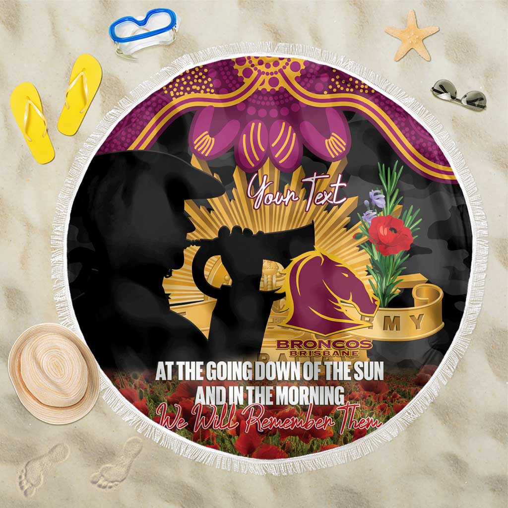 Personalised Brisbane Broncos Rugby ANZAC Day Beach Blanket Last Post Poppy We Will Remember Them