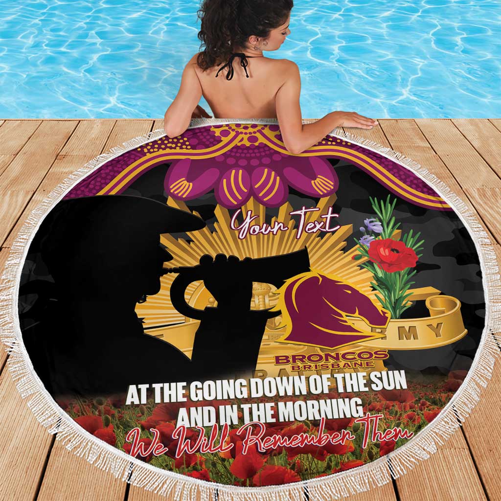 Personalised Brisbane Broncos Rugby ANZAC Day Beach Blanket Last Post Poppy We Will Remember Them
