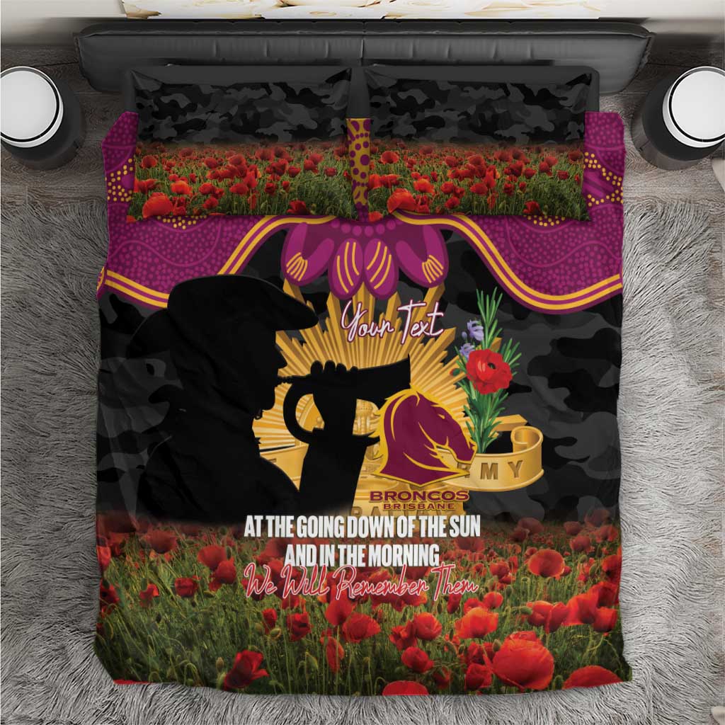 Personalised Brisbane Broncos Rugby ANZAC Day Bedding Set Last Post Poppy We Will Remember Them