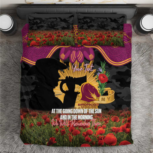 Personalised Brisbane Broncos Rugby ANZAC Day Bedding Set Last Post Poppy We Will Remember Them
