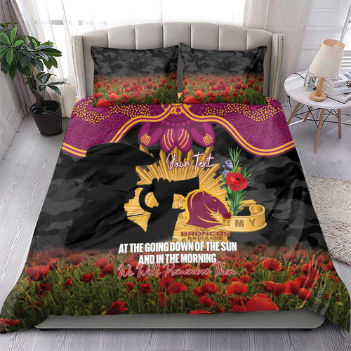 Personalised Brisbane Broncos Rugby ANZAC Day Bedding Set Last Post Poppy We Will Remember Them