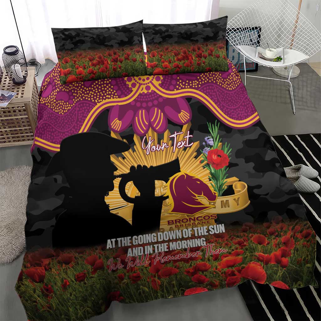 Personalised Brisbane Broncos Rugby ANZAC Day Bedding Set Last Post Poppy We Will Remember Them