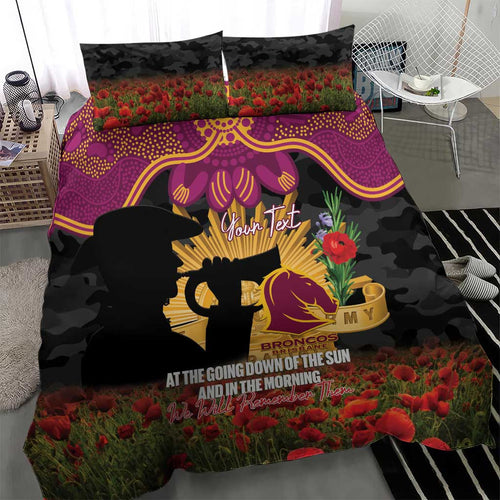 Personalised Brisbane Broncos Rugby ANZAC Day Bedding Set Last Post Poppy We Will Remember Them