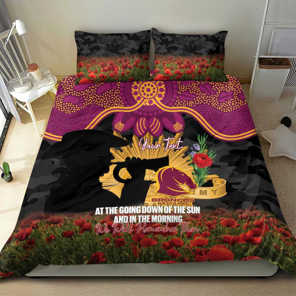 Personalised Brisbane Broncos Rugby ANZAC Day Bedding Set Last Post Poppy We Will Remember Them