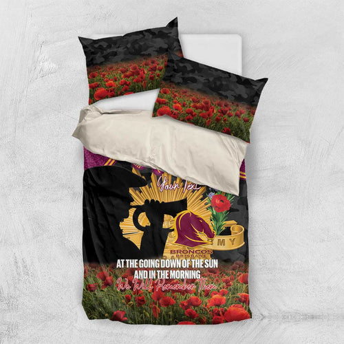 Personalised Brisbane Broncos Rugby ANZAC Day Bedding Set Last Post Poppy We Will Remember Them