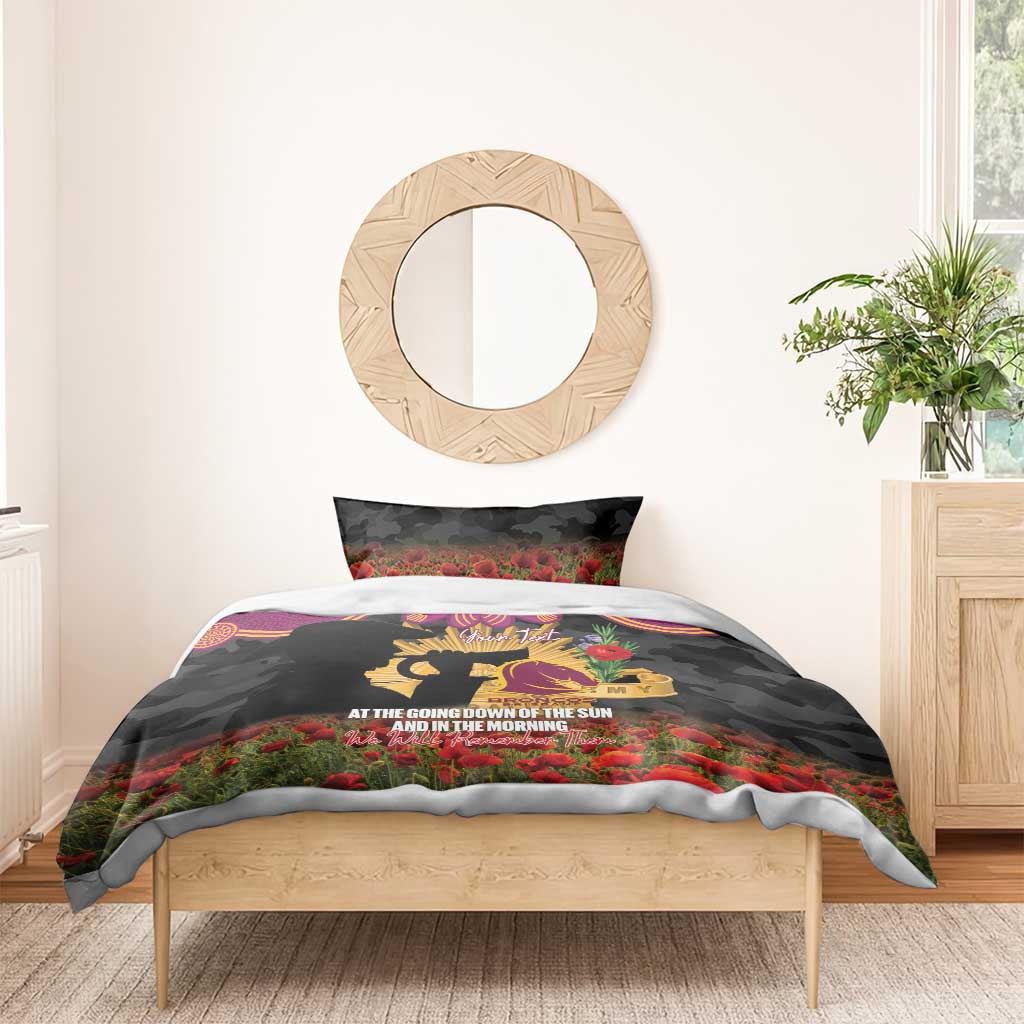 Personalised Brisbane Broncos Rugby ANZAC Day Bedding Set Last Post Poppy We Will Remember Them