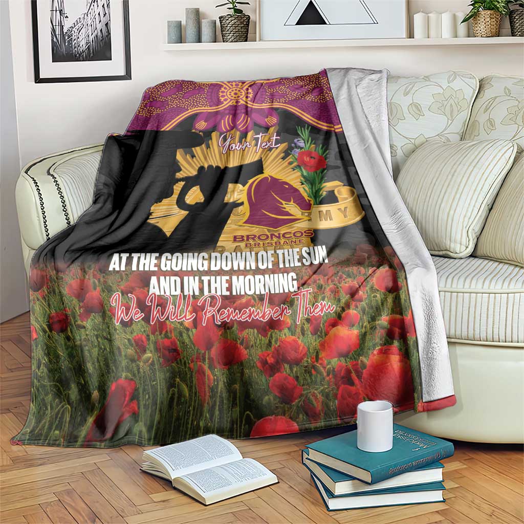 Personalised Brisbane Broncos Rugby ANZAC Day Blanket Last Post Poppy We Will Remember Them