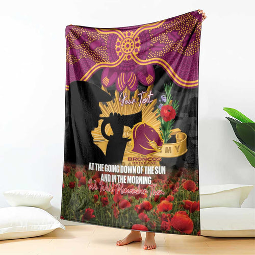 Personalised Brisbane Broncos Rugby ANZAC Day Blanket Last Post Poppy We Will Remember Them