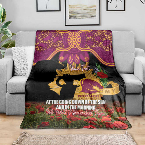 Personalised Brisbane Broncos Rugby ANZAC Day Blanket Last Post Poppy We Will Remember Them