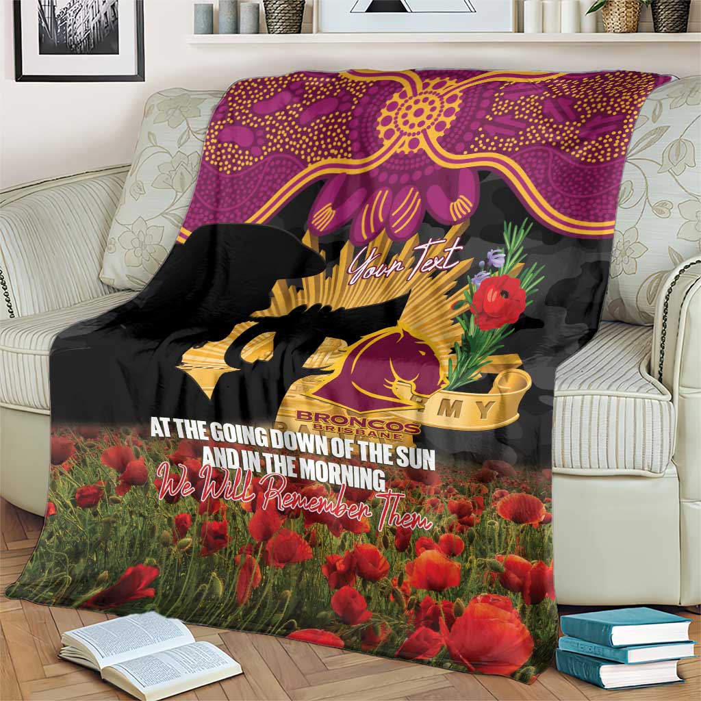 Personalised Brisbane Broncos Rugby ANZAC Day Blanket Last Post Poppy We Will Remember Them