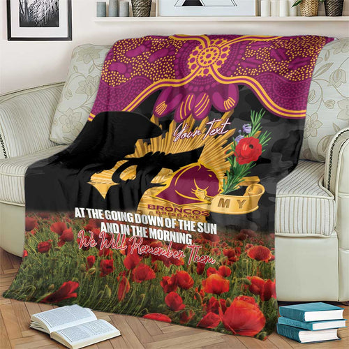 Personalised Brisbane Broncos Rugby ANZAC Day Blanket Last Post Poppy We Will Remember Them