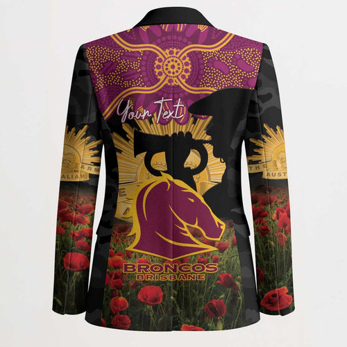 Personalised Brisbane Broncos Rugby ANZAC Day Blazer Last Post Poppy We Will Remember Them