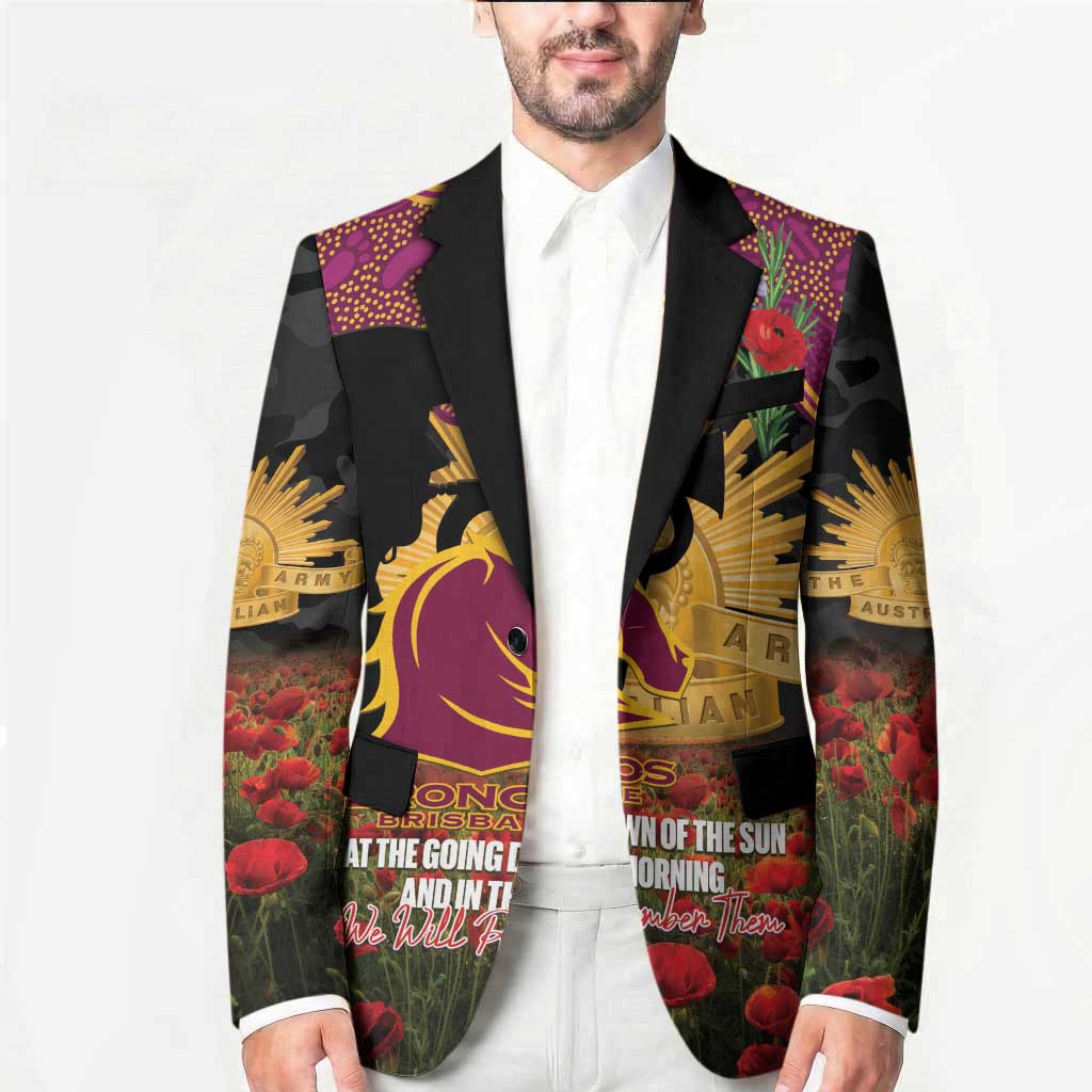 Personalised Brisbane Broncos Rugby ANZAC Day Blazer Last Post Poppy We Will Remember Them