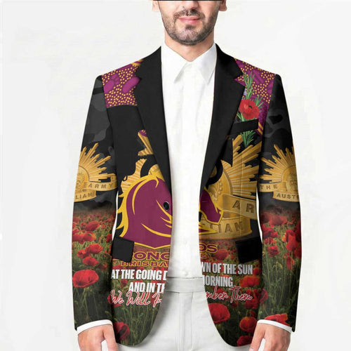 Personalised Brisbane Broncos Rugby ANZAC Day Blazer Last Post Poppy We Will Remember Them