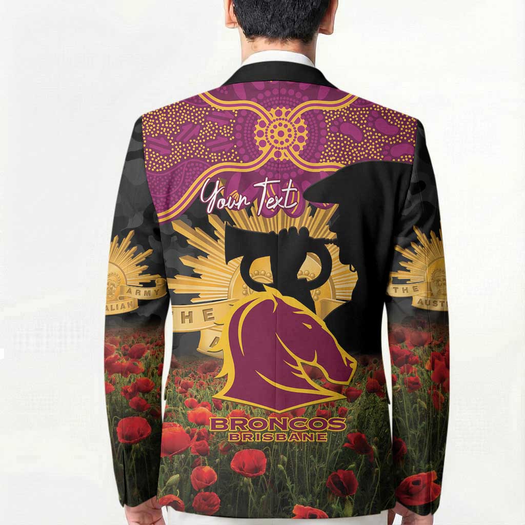 Personalised Brisbane Broncos Rugby ANZAC Day Blazer Last Post Poppy We Will Remember Them