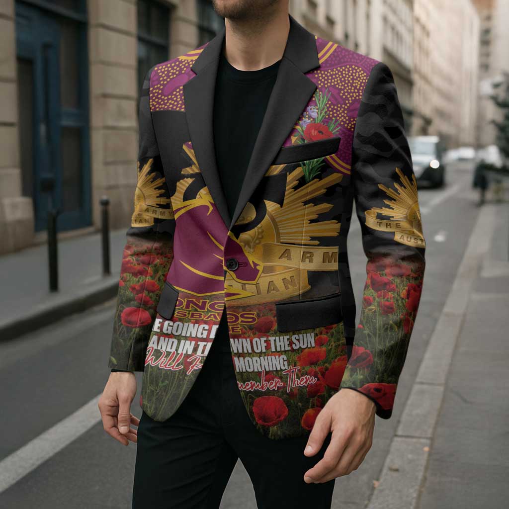 Personalised Brisbane Broncos Rugby ANZAC Day Blazer Last Post Poppy We Will Remember Them