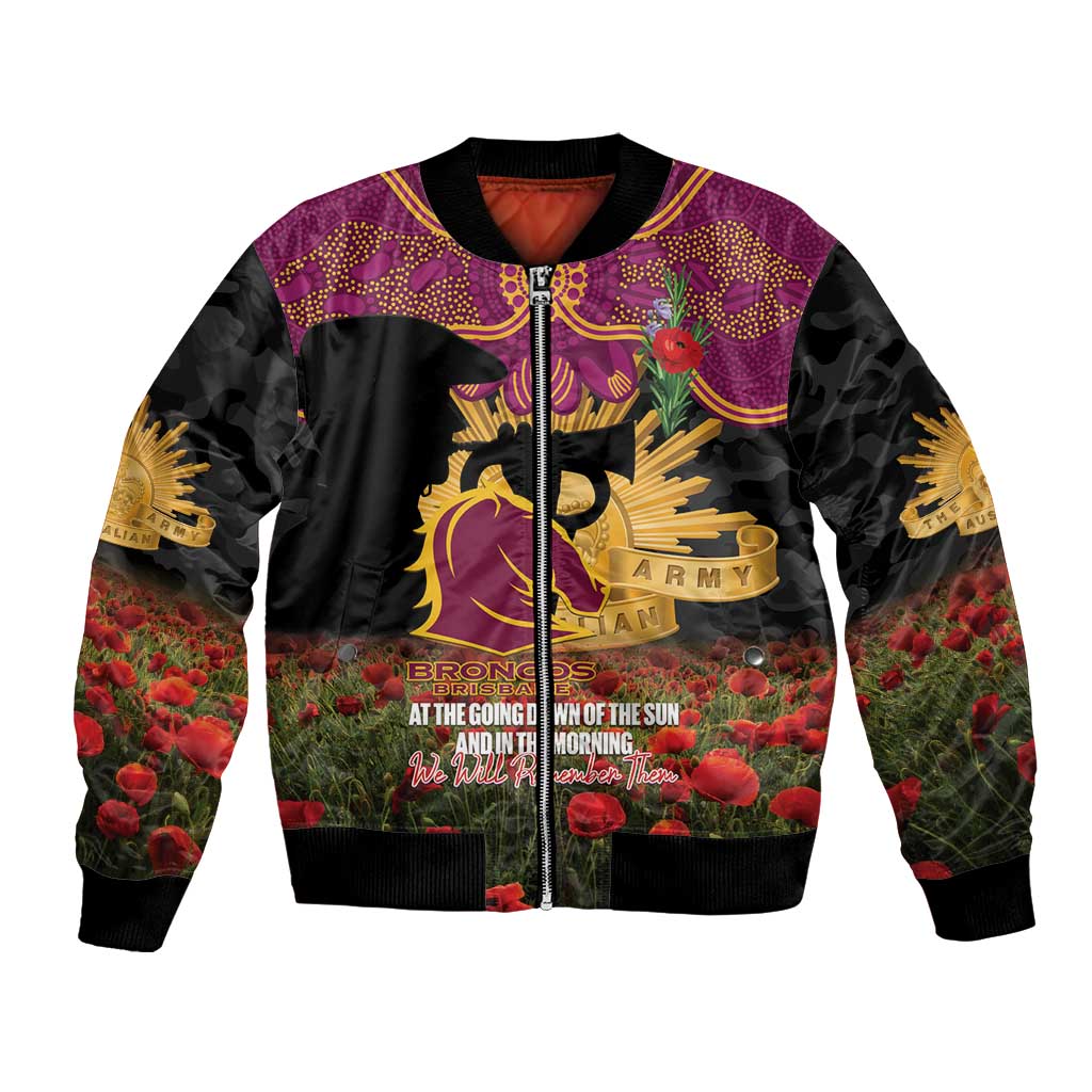 Personalised Brisbane Broncos Rugby ANZAC Day Bomber Jacket Last Post Poppy We Will Remember Them