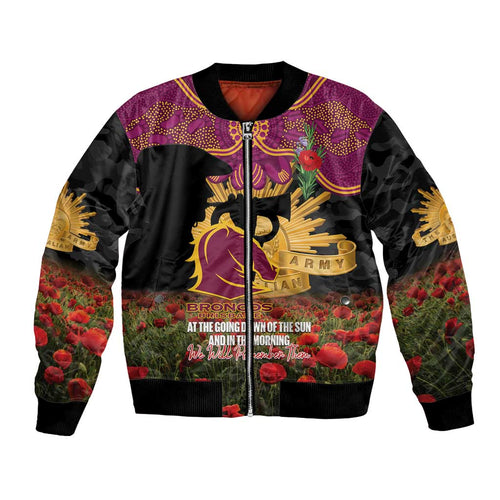 Personalised Brisbane Broncos Rugby ANZAC Day Bomber Jacket Last Post Poppy We Will Remember Them