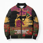 Personalised Brisbane Broncos Rugby ANZAC Day Bomber Puffer Jacket Last Post Poppy We Will Remember Them