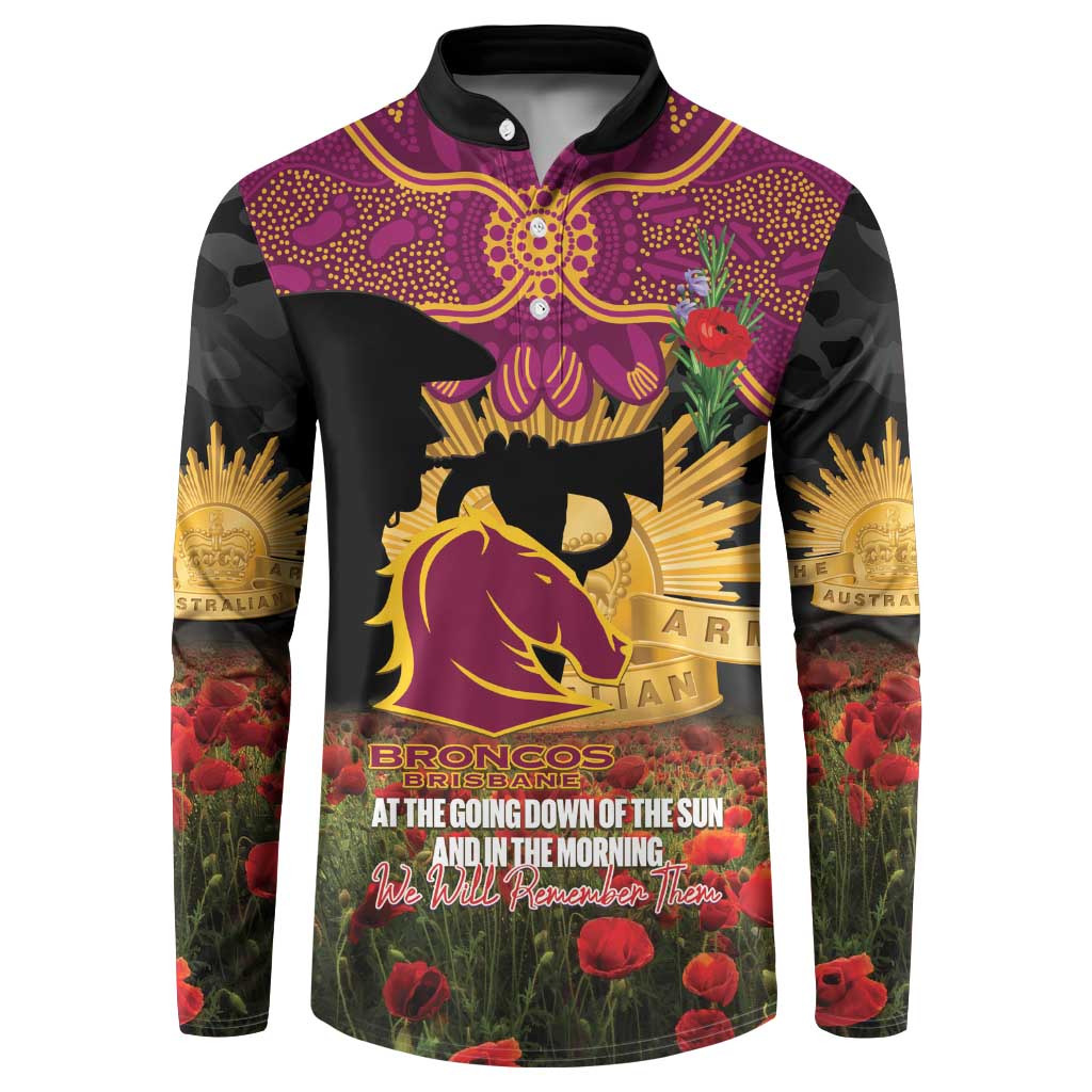 Personalised Brisbane Broncos Rugby ANZAC Day Button Sweatshirt Last Post Poppy We Will Remember Them