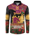 Personalised Brisbane Broncos Rugby ANZAC Day Button Sweatshirt Last Post Poppy We Will Remember Them