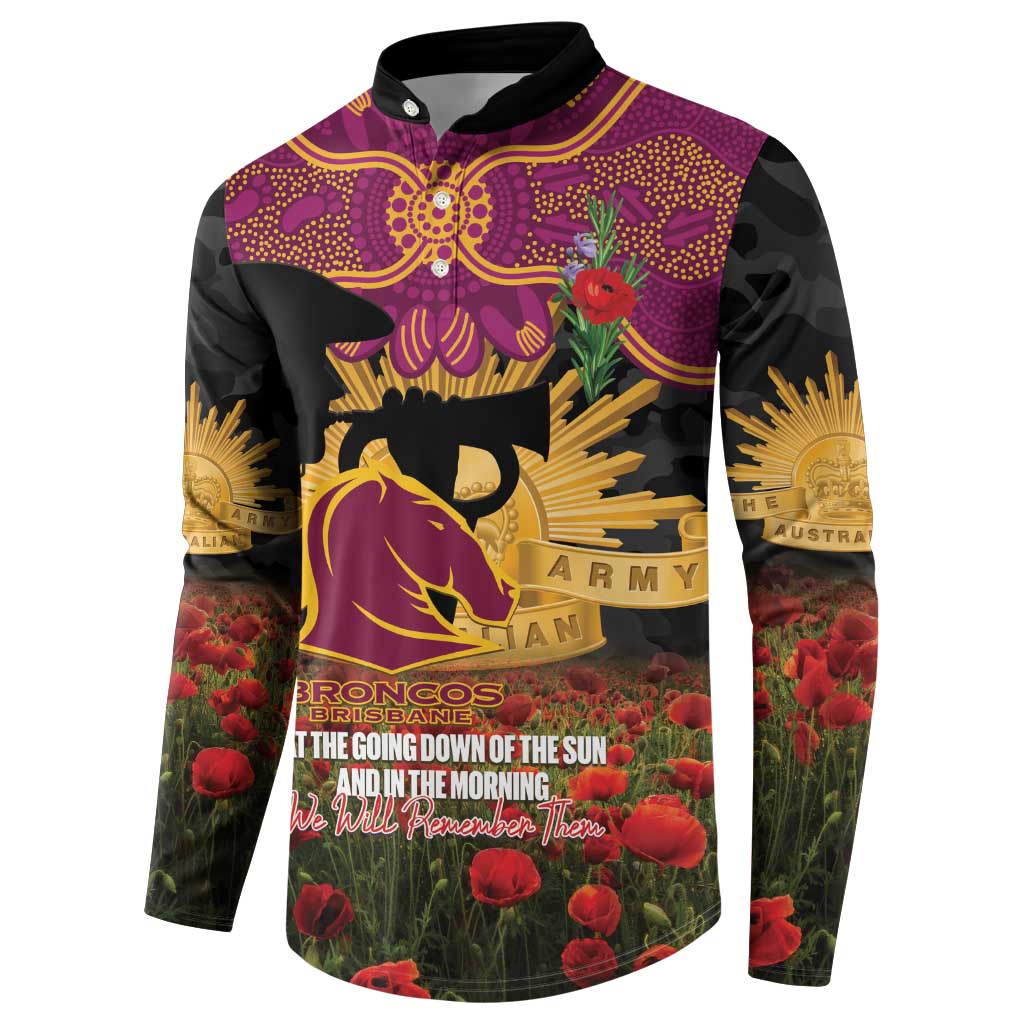 Personalised Brisbane Broncos Rugby ANZAC Day Button Sweatshirt Last Post Poppy We Will Remember Them